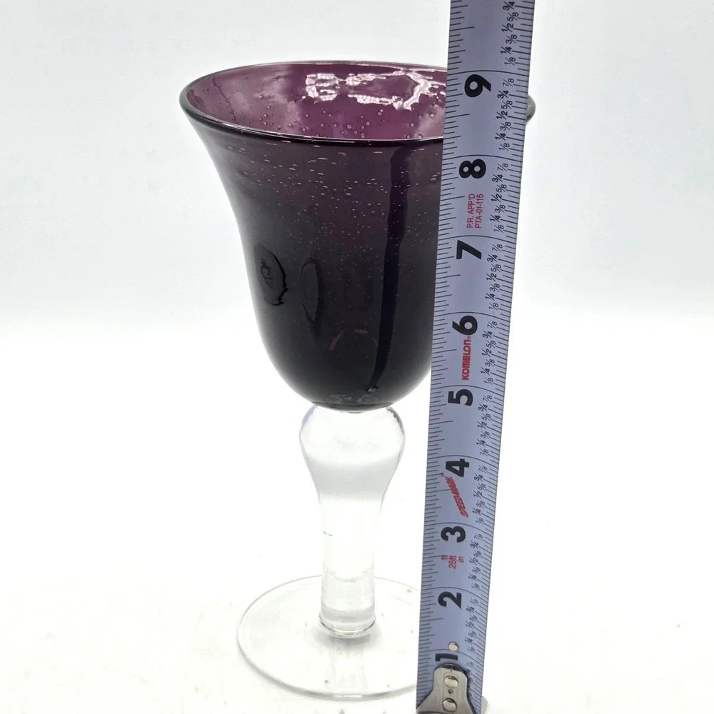 Artland Iris Amethyst Purple Plum ‎ Water Goblet with Clear Stem LOTS OF BUBBLES